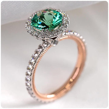 Gorgeous Micro Paved Green Crystal AAA+ Cubic Zirconia Diamonds Noble Engagement Ring - The Jewellery Supermarket